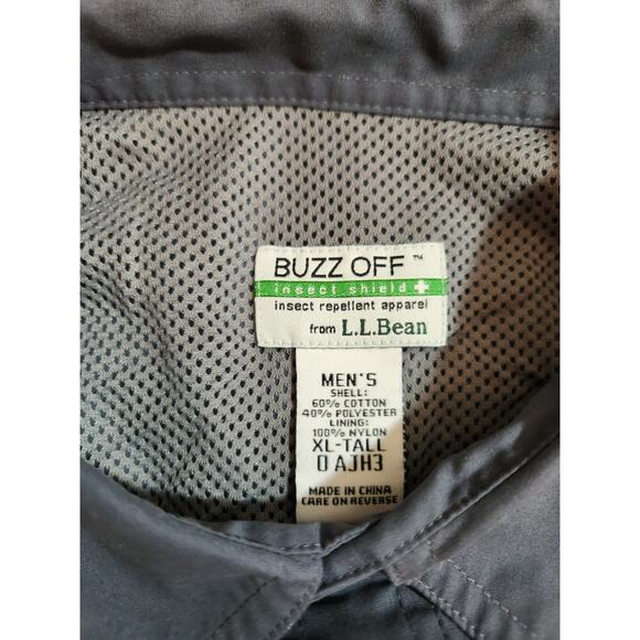 L.L. Bean Shirt Men XL Tall XLT Gray Short Sleeve Buzz Off Fishing Camping Hike - Picture 2 of 10